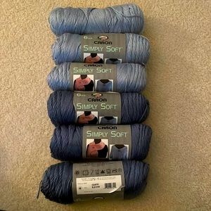 Caron Simply Soft 100% Acrylic Yarn Set of 6 skeins - 3 lt blue, 3 med blue